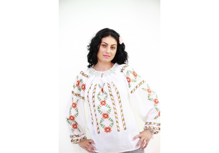 Ie damă cu mânecă lungă model floral multicoloră